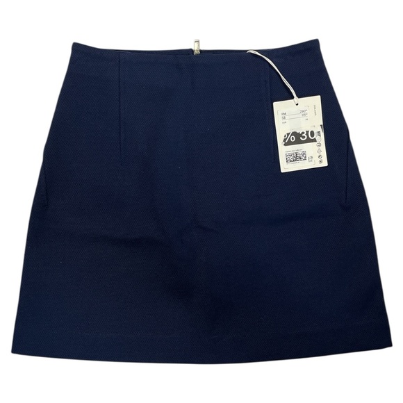 NWT COS Clothing Navy Blue Cotton Stretch Zip Back Mini Skirt Size XS